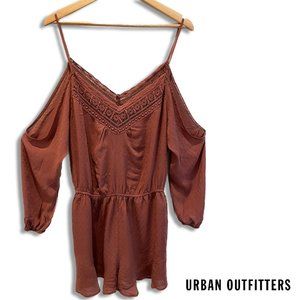 NWT Urban Outfitters Romper Shorts with Long Sleeves in Brown/Rust | Size L